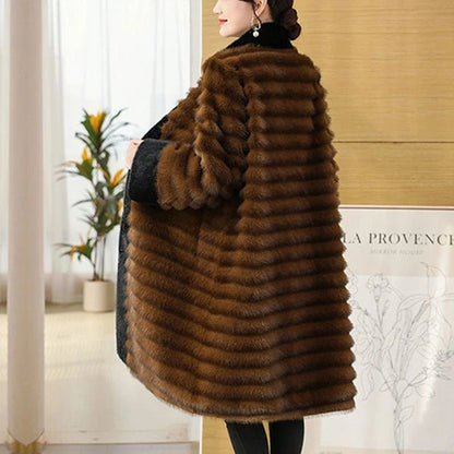 Coat Women - Long Faux Fur with Crystal-Stud Closure