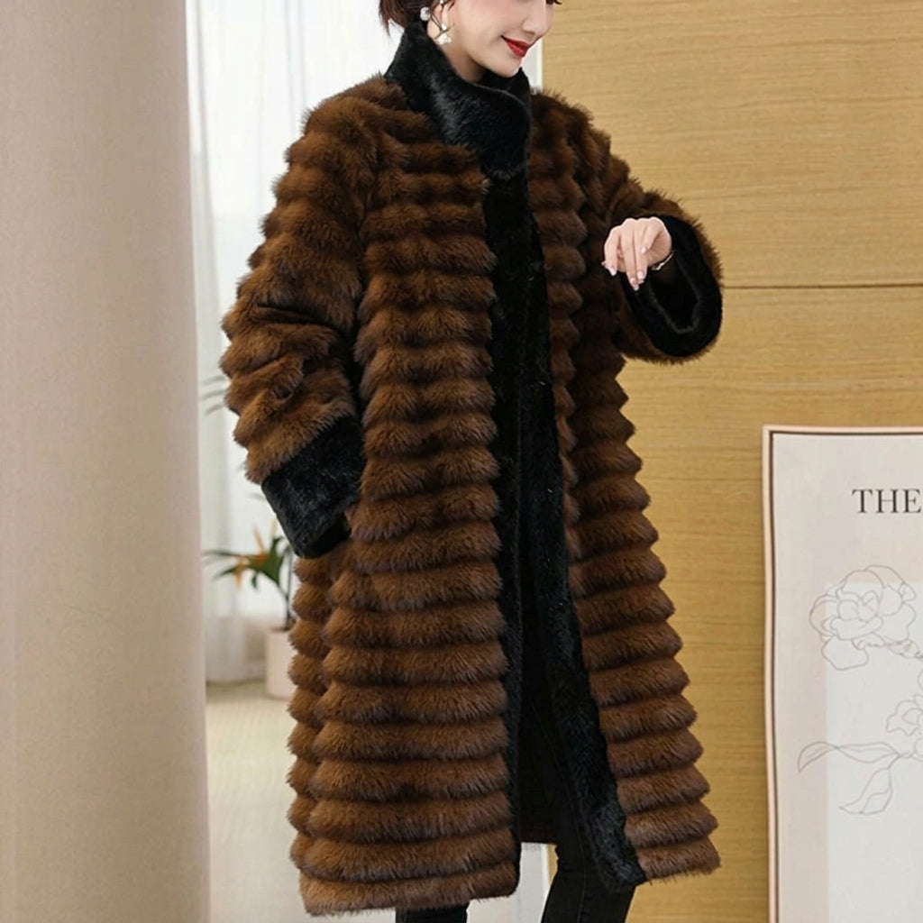 Coat Women - Long Faux Fur with Crystal-Stud Closure