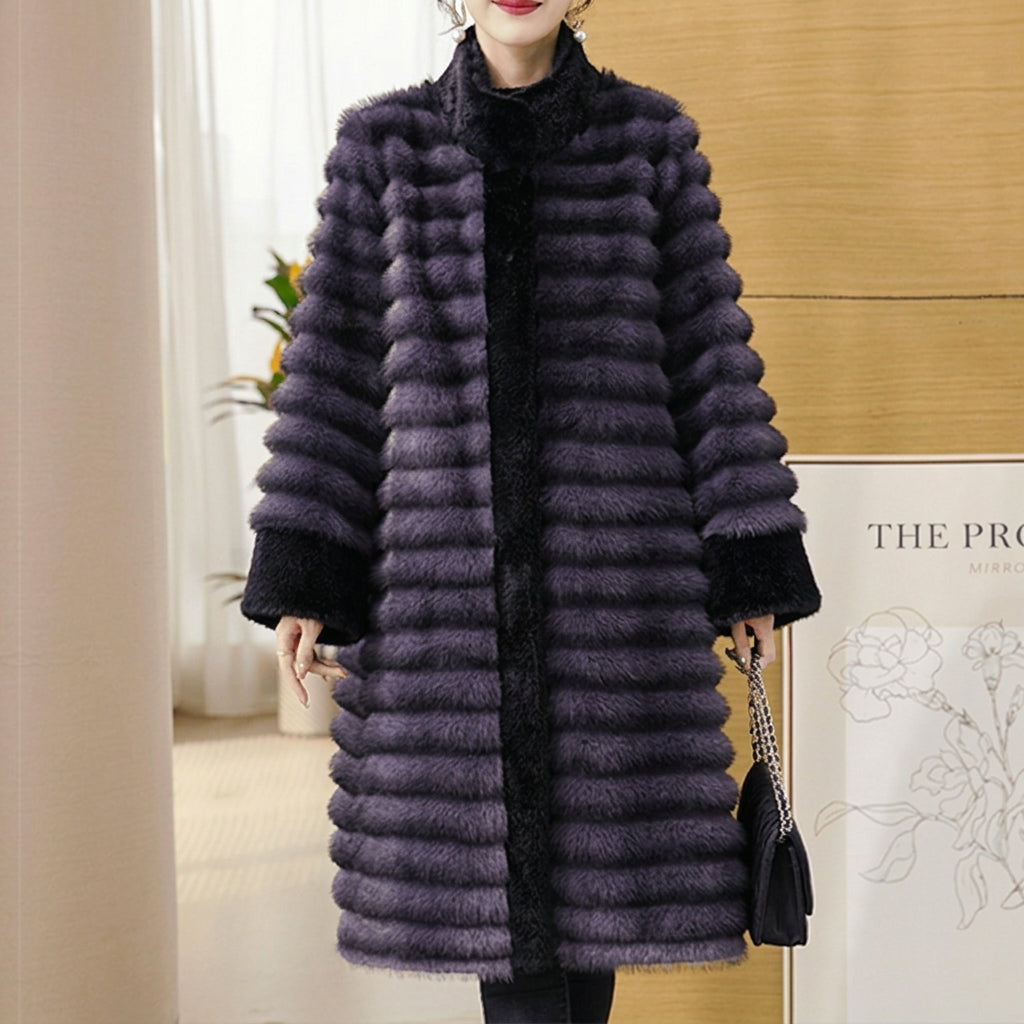 Coat Women - Long Faux Fur with Crystal-Stud Closure