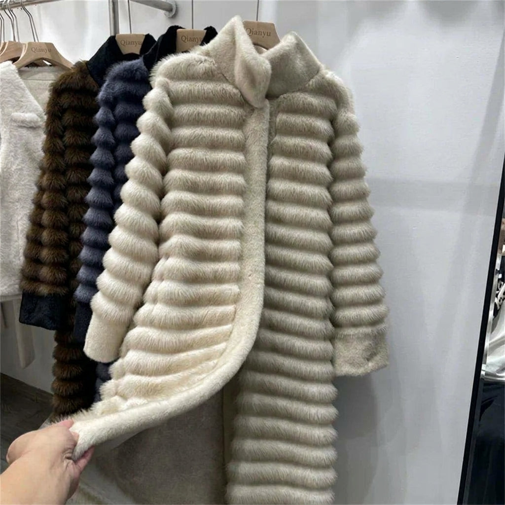 Coat Women - Long Faux Fur with Crystal-Stud Closure