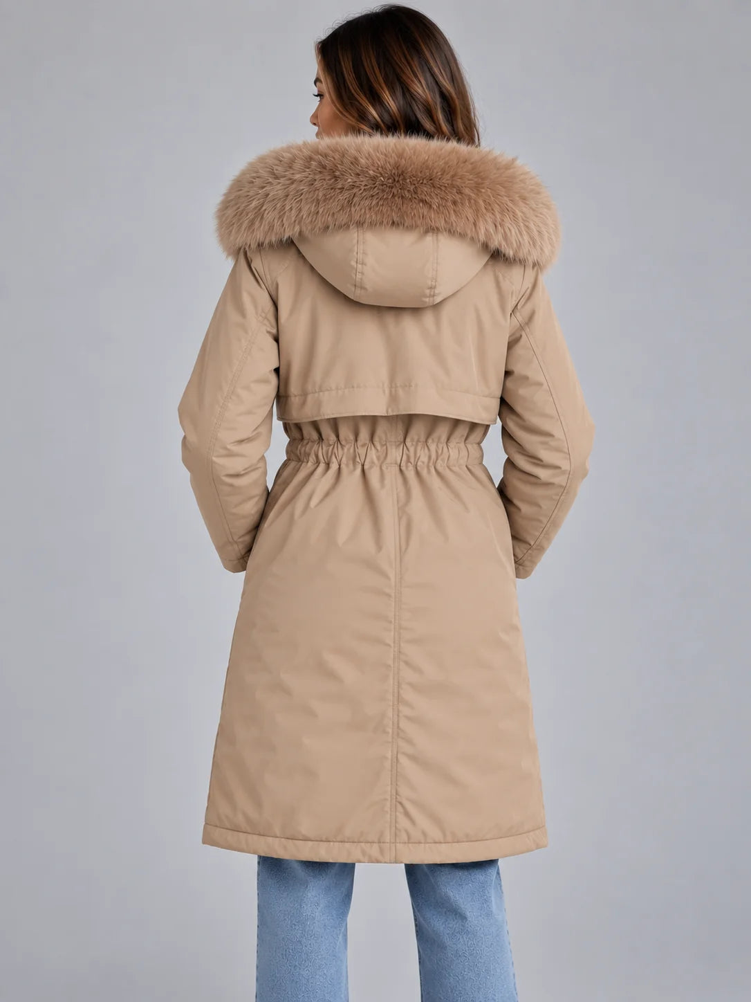 Coat Women - Long Hooded Parka Faux Fur Lined