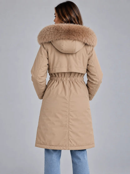 Coat Women - Long Hooded Parka Faux Fur Lined