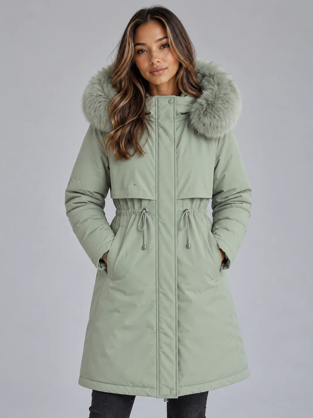 Coat Women - Long Hooded Parka Faux Fur Lined