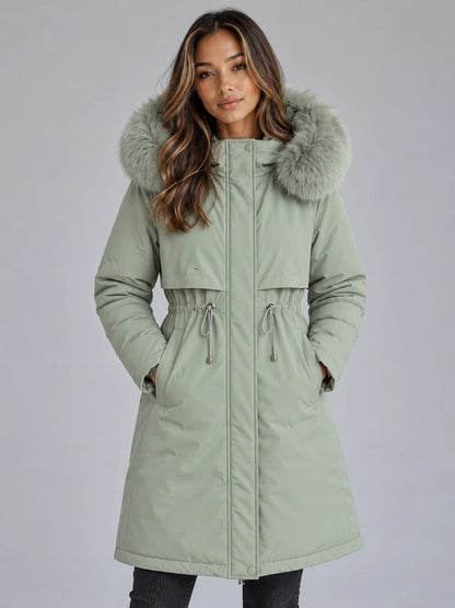 Coat Women - Long Hooded Parka Faux Fur Lined