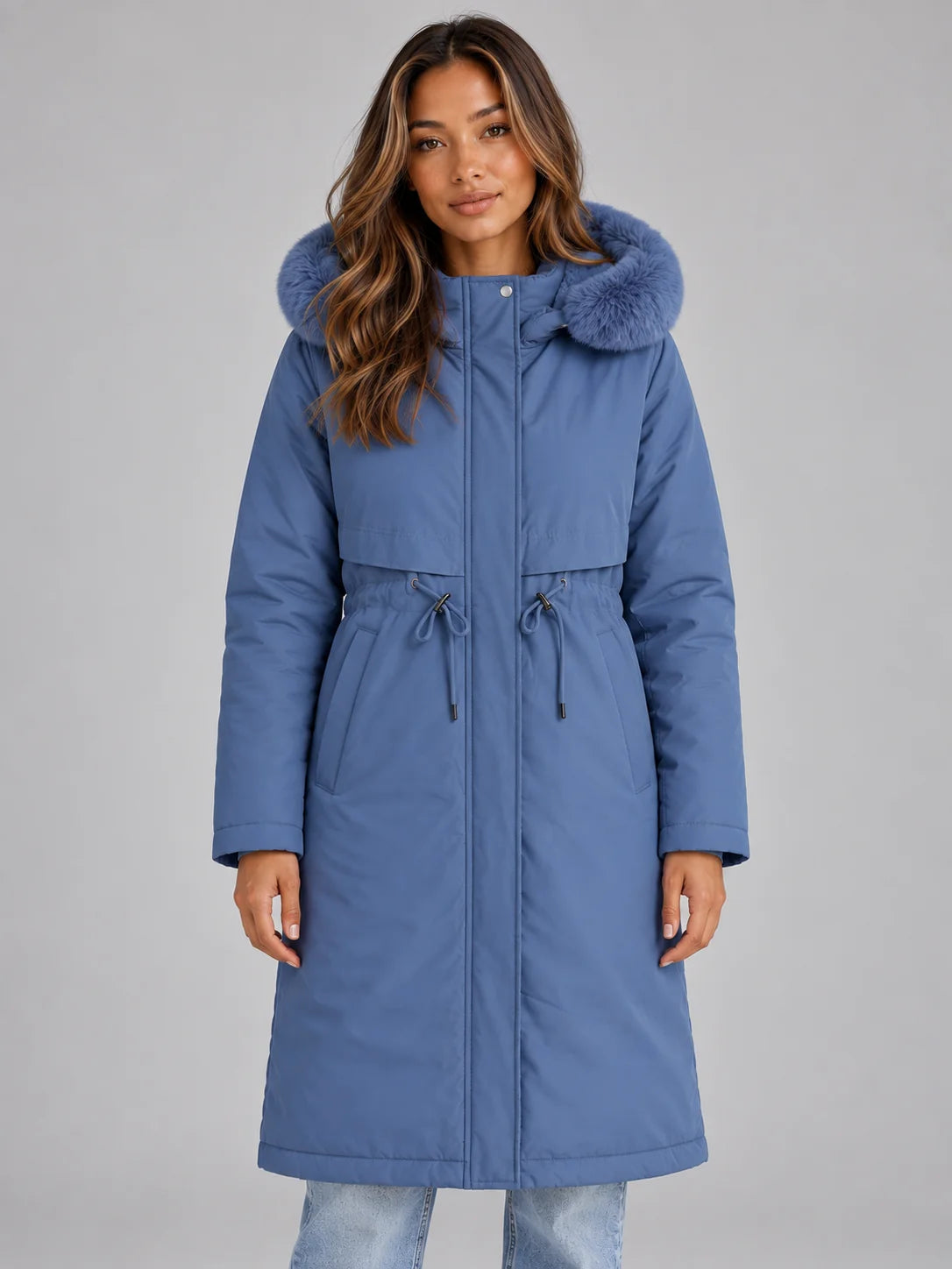 Coat Women - Long Hooded Parka Faux Fur Lined