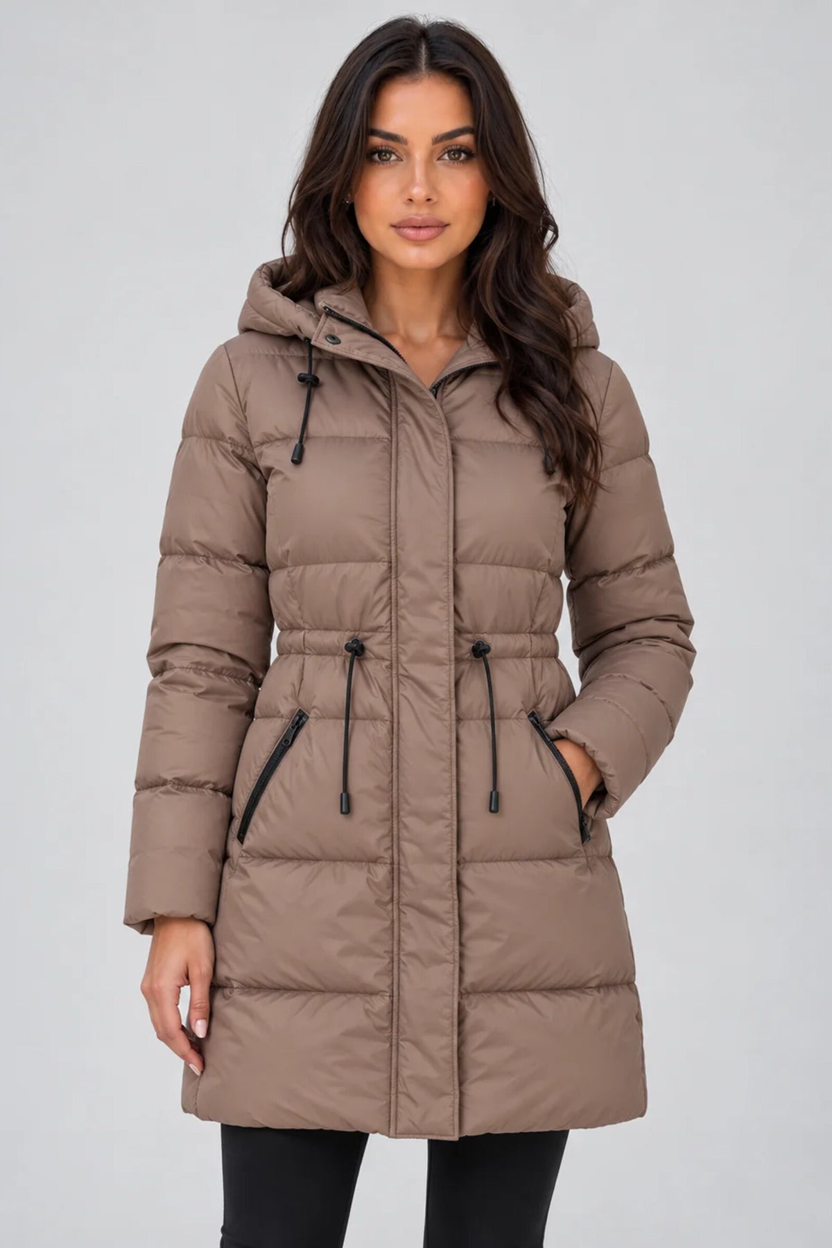 Coat Women - Longline Puffer Hooded with Drawstring