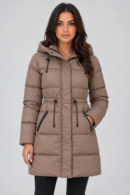 Coat Women - Longline Puffer Hooded with Drawstring