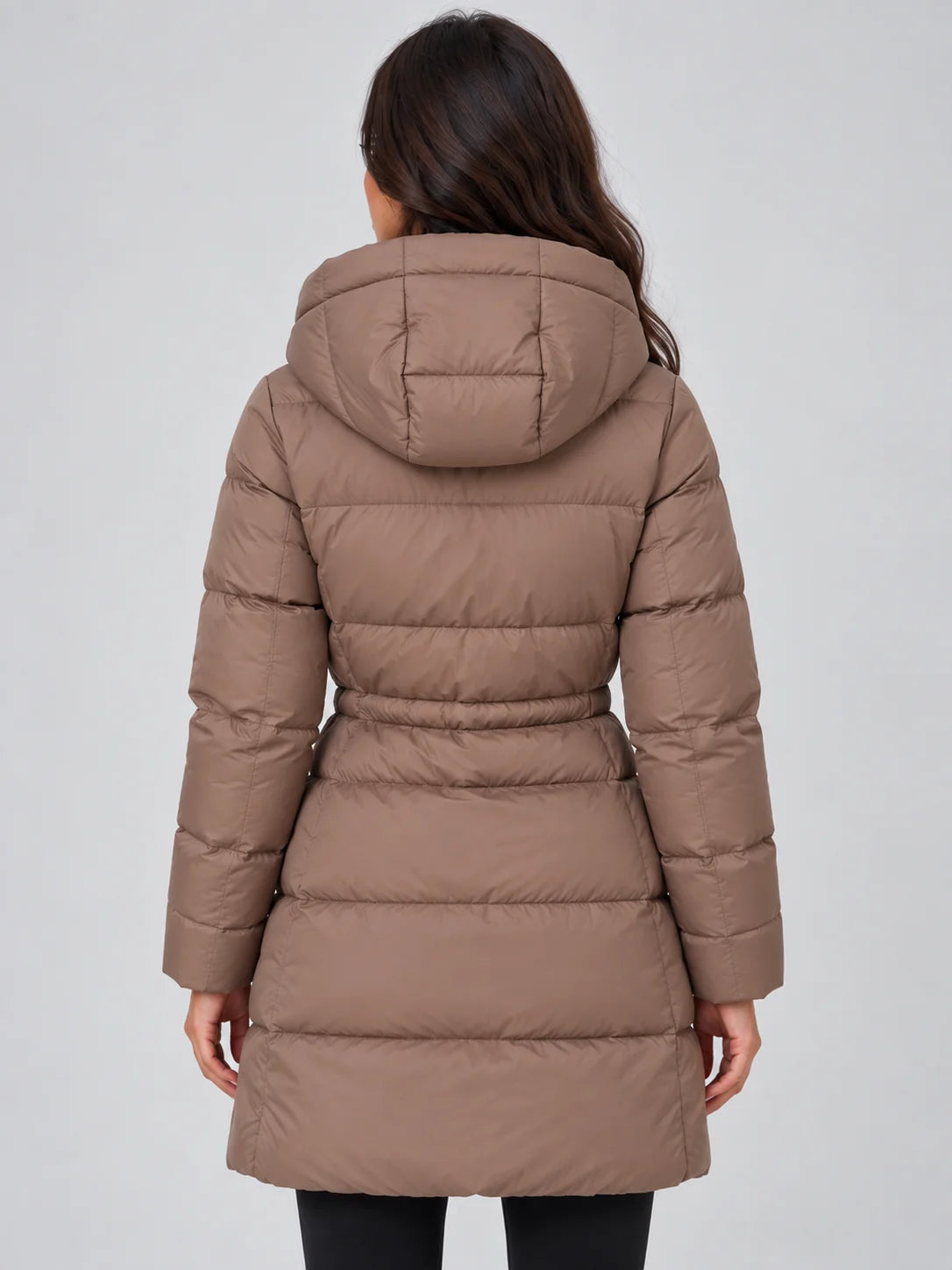 Coat Women - Longline Puffer Hooded with Drawstring