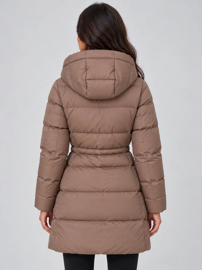 Coat Women - Longline Puffer Hooded with Drawstring