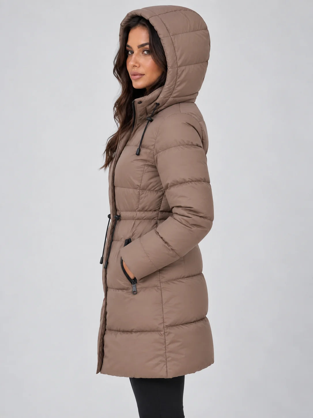 Coat Women - Longline Puffer Hooded with Drawstring