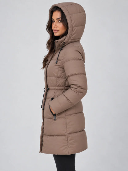 Coat Women - Longline Puffer Hooded with Drawstring
