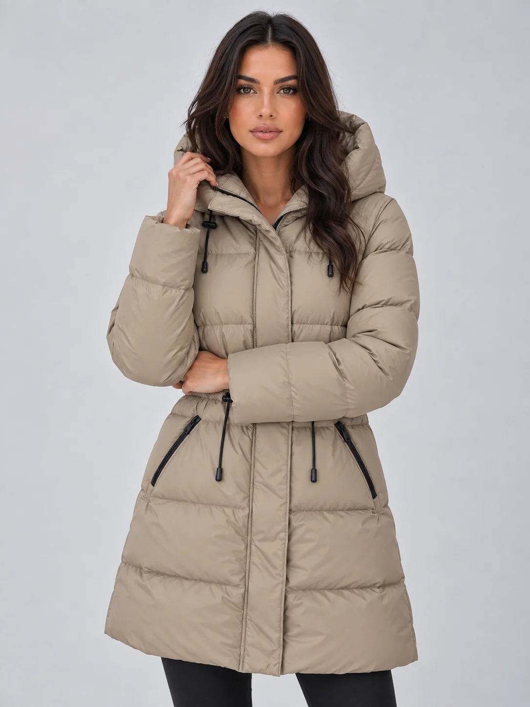 Coat Women - Longline Puffer Hooded with Drawstring