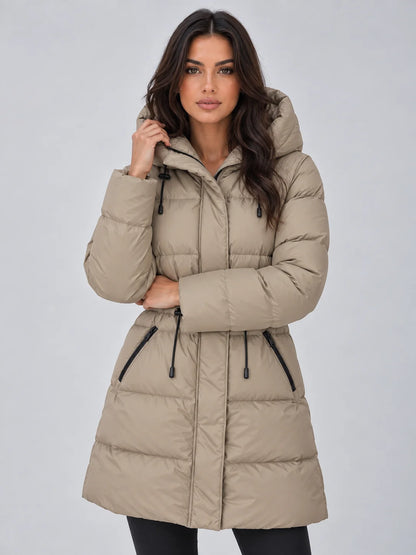 Coat Women - Longline Puffer Hooded with Drawstring