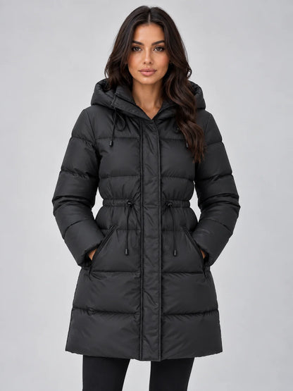 Coat Women - Longline Puffer Hooded with Drawstring
