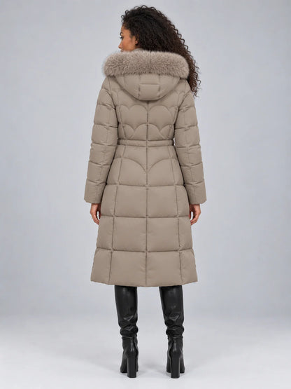 Coat Women - Longline Quilted Puffer with Detachable Fur Trim