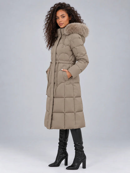 Coat Women - Longline Quilted Puffer with Detachable Fur Trim