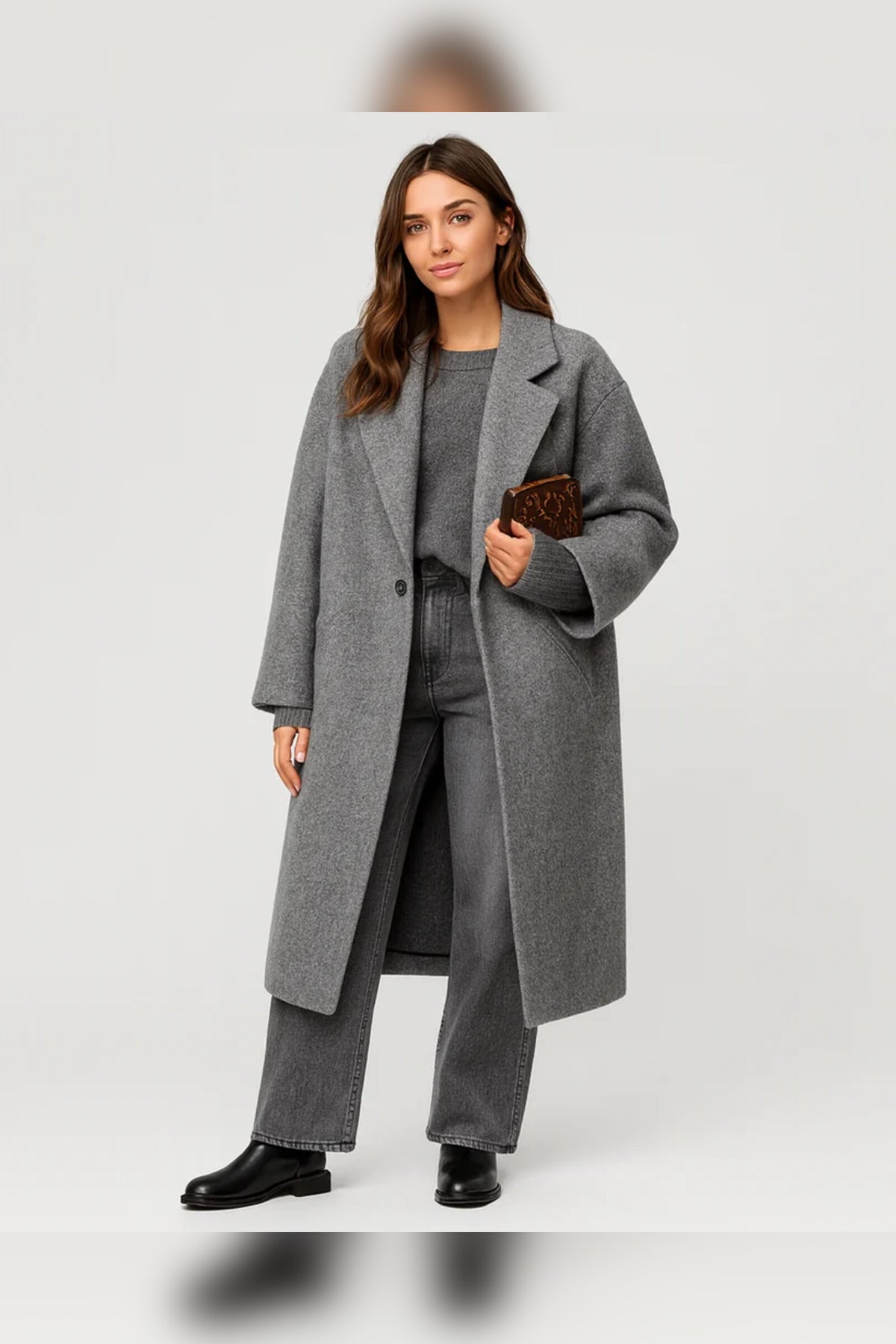 Coat Women - Mid-Length Wool Blend with Practical Pockets