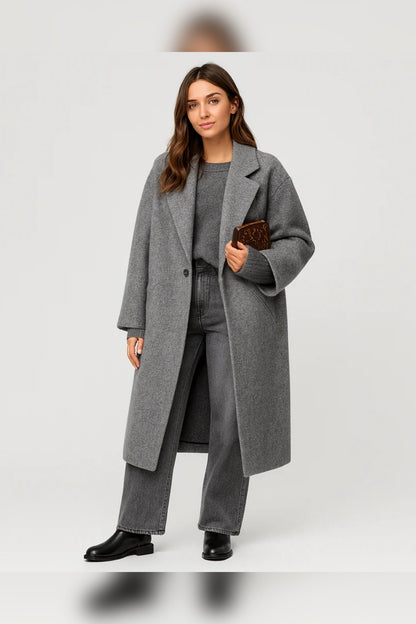 Coat Women - Mid-Length Wool Blend with Practical Pockets