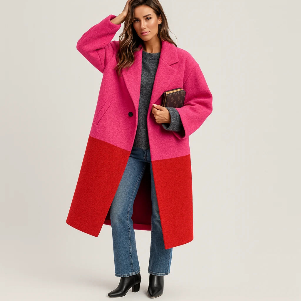 Coat Women - Mid-Length Wool Blend with Practical Pockets