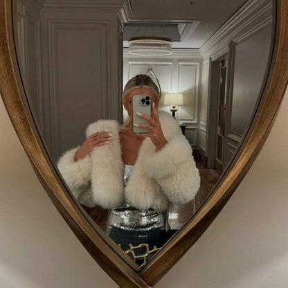 Coat Women - Oversized Faux Fur with Attached Hood