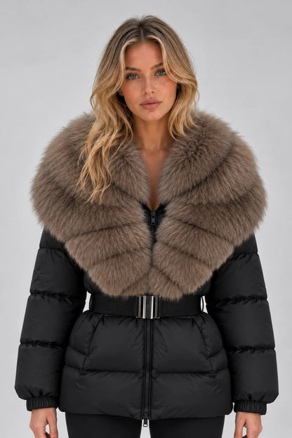 Coat Women - Puffer Jacket with Faux Fur Collar