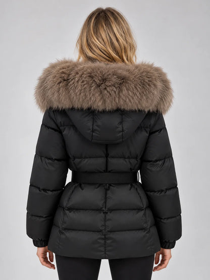 Coat Women - Puffer Jacket with Faux Fur Collar