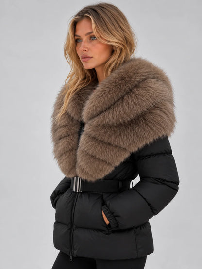 Coat Women - Puffer Jacket with Faux Fur Collar