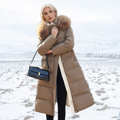 Coat Women - Quilted Faux Fur with Fur-Trimmed Hood