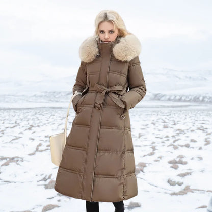 Coat Women - Quilted Faux Fur with Fur-Trimmed Hood