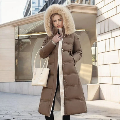 Coat Women - Quilted Faux Fur with Fur-Trimmed Hood