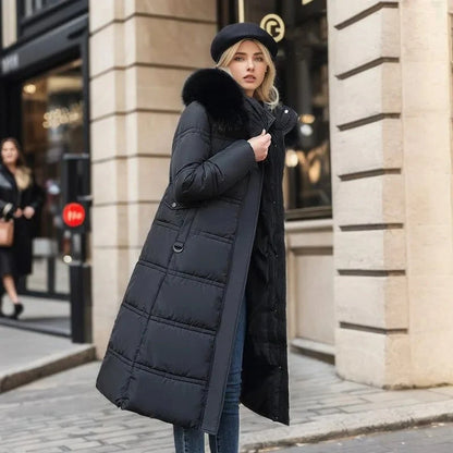 Coat Women - Quilted Faux Fur with Fur-Trimmed Hood