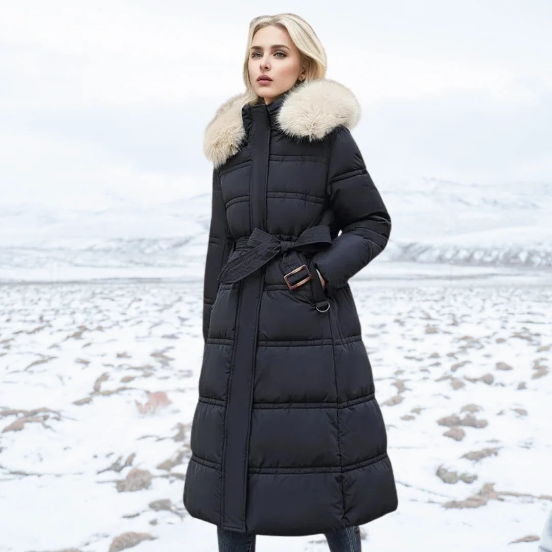 Coat Women - Quilted Faux Fur with Fur-Trimmed Hood