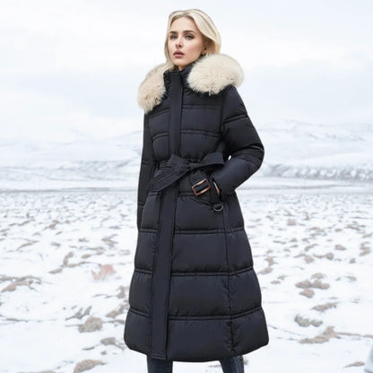 Coat Women - Quilted Faux Fur with Fur-Trimmed Hood