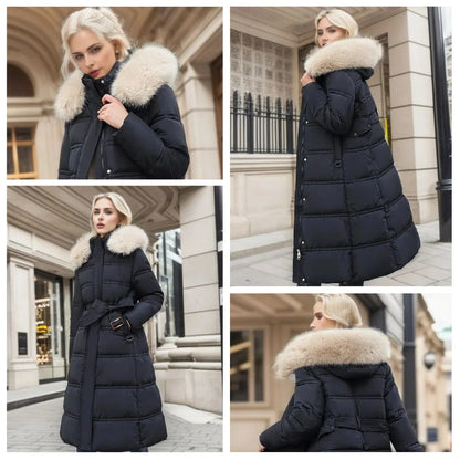 Coat Women - Quilted Faux Fur with Fur-Trimmed Hood