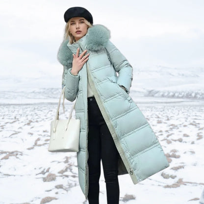 Coat Women - Quilted Faux Fur with Fur-Trimmed Hood