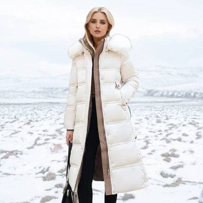 Coat Women - Quilted Faux Fur with Fur-Trimmed Hood