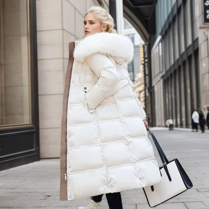 Coat Women - Quilted Faux Fur with Fur-Trimmed Hood