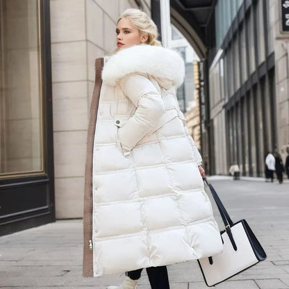 Coat Women - Quilted Faux Fur with Fur-Trimmed Hood