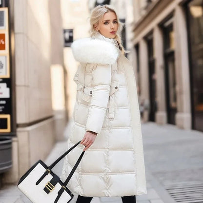Coat Women - Quilted Faux Fur with Fur-Trimmed Hood