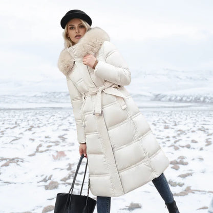 Coat Women - Quilted Faux Fur with Fur-Trimmed Hood