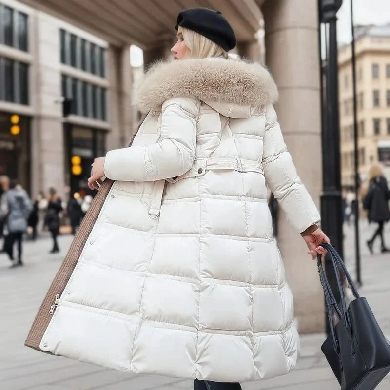 Coat Women - Quilted Faux Fur with Fur-Trimmed Hood