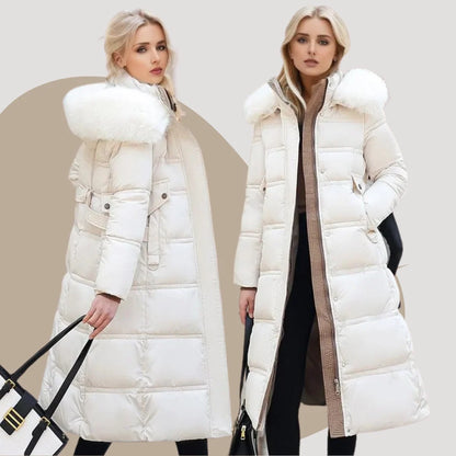 Coat Women - Quilted Faux Fur with Fur-Trimmed Hood