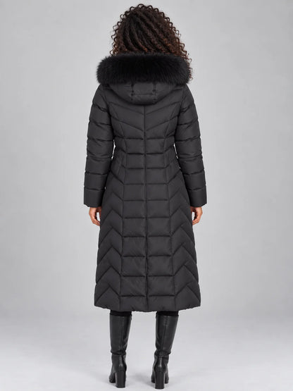 Coat Women - Quilted Puffer with Faux Fur Hood