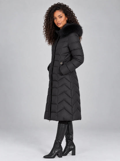 Coat Women - Quilted Puffer with Faux Fur Hood