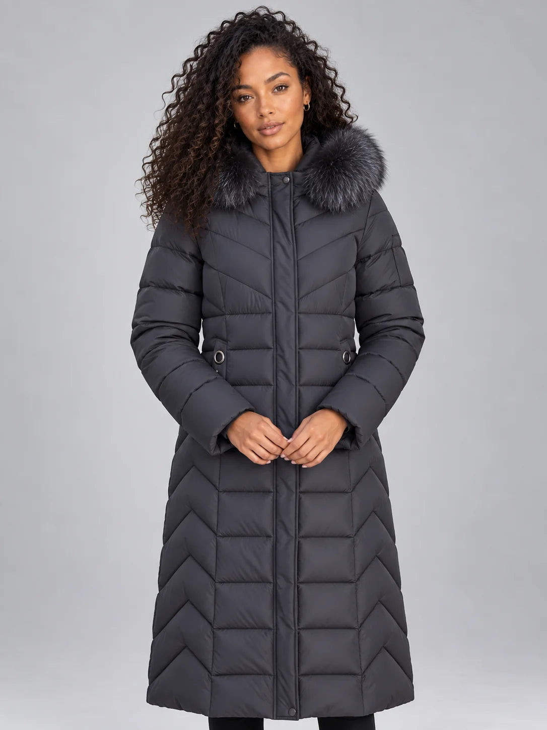 Coat Women - Quilted Puffer with Faux Fur Hood