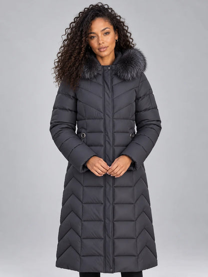 Coat Women - Quilted Puffer with Faux Fur Hood