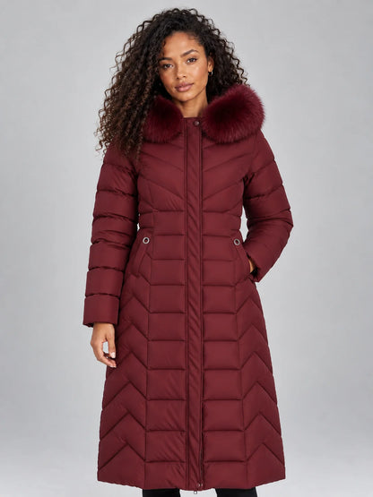 Coat Women - Quilted Puffer with Faux Fur Hood