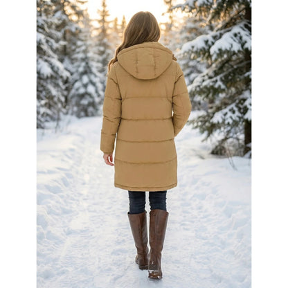 Coat Women - Quilted Puffer with Sherpa-Lined Hood