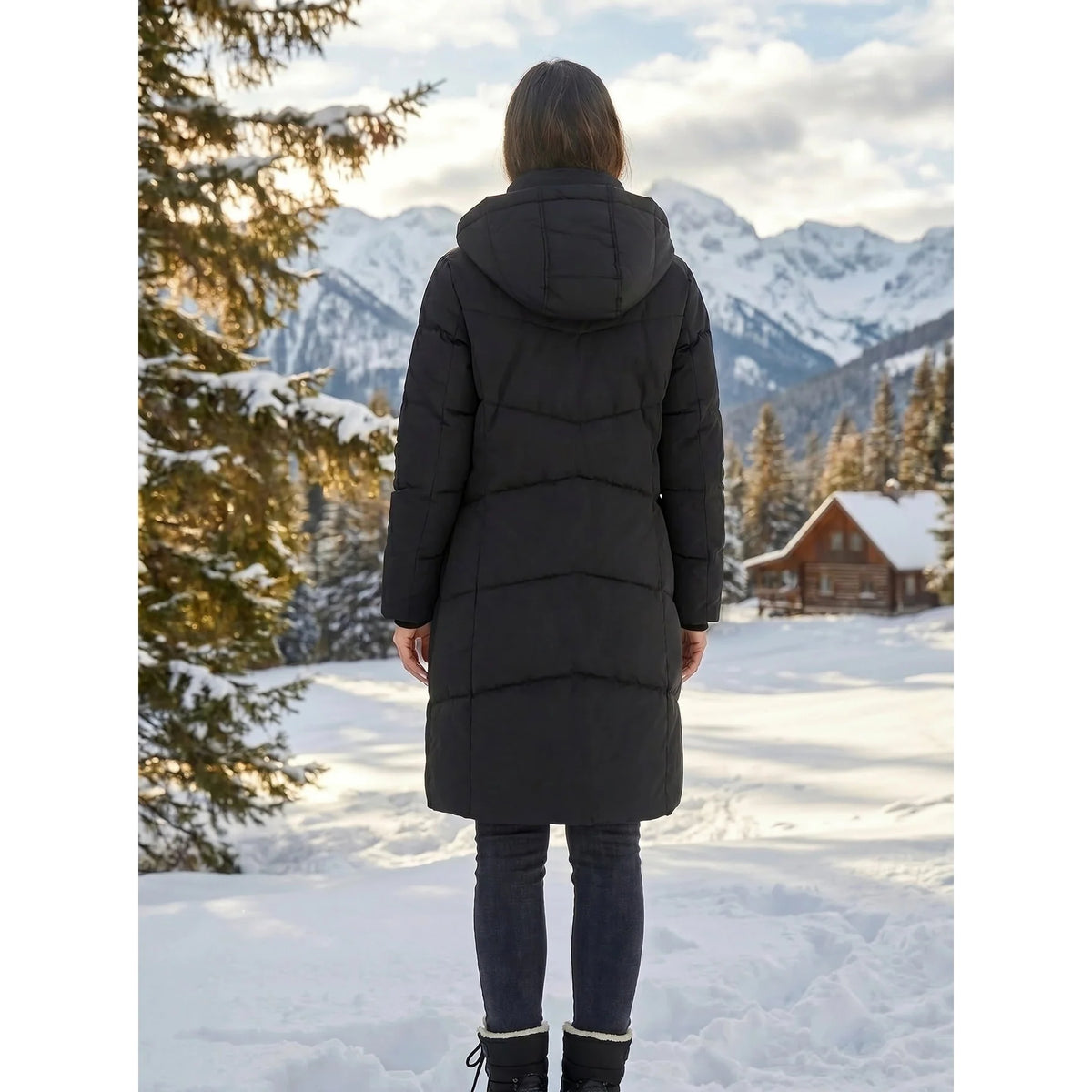 Coat Women - Quilted Puffer with Sherpa-Lined Hood