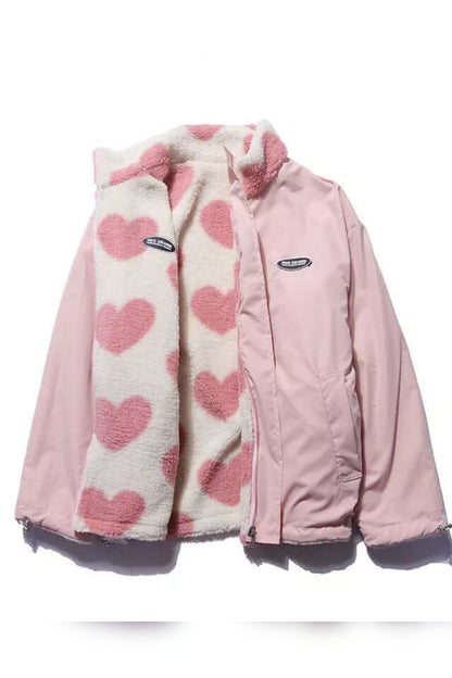 Coat Women - Reversible Heart-Print Plush Fleece